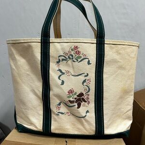 L.L. BEAN VINTAGE Floral Print Canvas Large Tote Bag